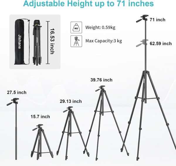 Jishane 71" Camera Tripod Phone Tripod with Wireless Remote ... - Image 5