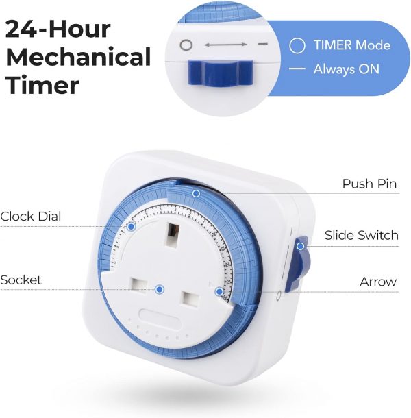 HBN Mechanical Timer Plug Socket, 24 Hour Programmable Energ... - Image 6