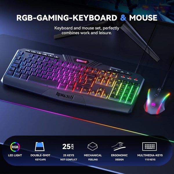 Redragon S101 Wired Gaming Keyboard and Mouse Set, UK Layout... - Image 3