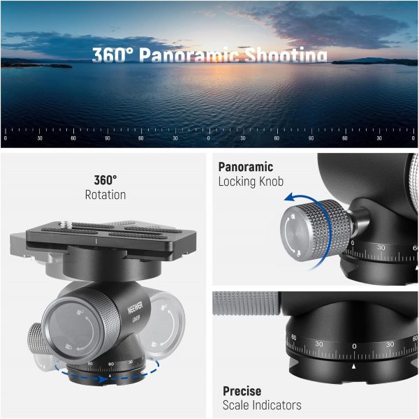 NEEWER Camera Gimbal Tripod Head, 360° Pan 90° Tilt Metal Lo... - Image 5