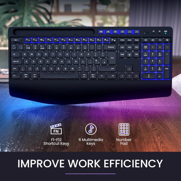 Virfour Wireless Keyboard and Mouse Set with Rainbow Backlit... - Image 7