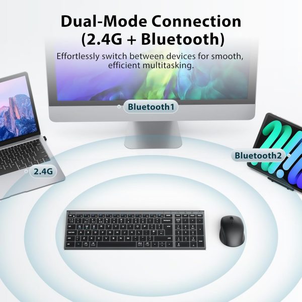 iClever Wireless Bluetooth Keyboard and Mouse Set, Rechargea... - Image 3