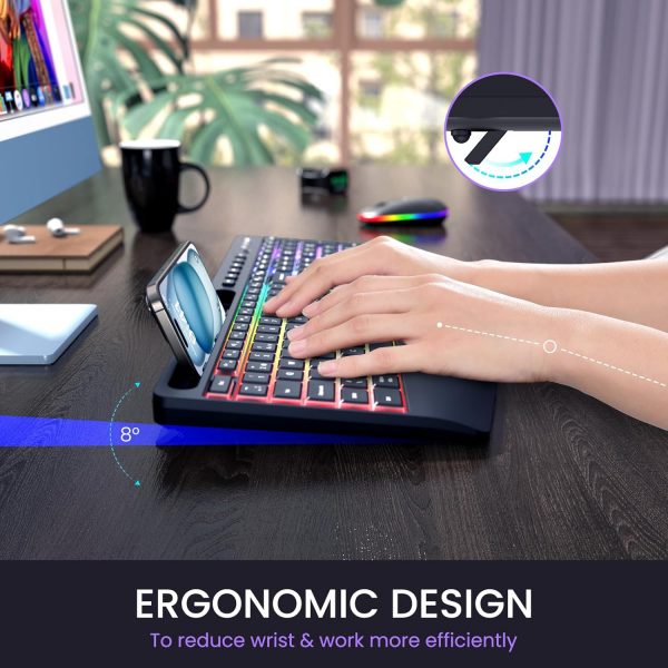 Virfour Wireless Keyboard and Mouse Set with Rainbow Backlit... - Image 4