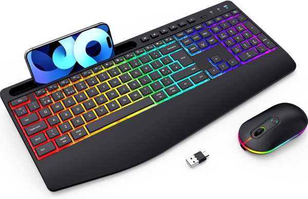 Virfour Wireless Keyboard and Mouse Set with Rainbow Backlit... - Image 2
