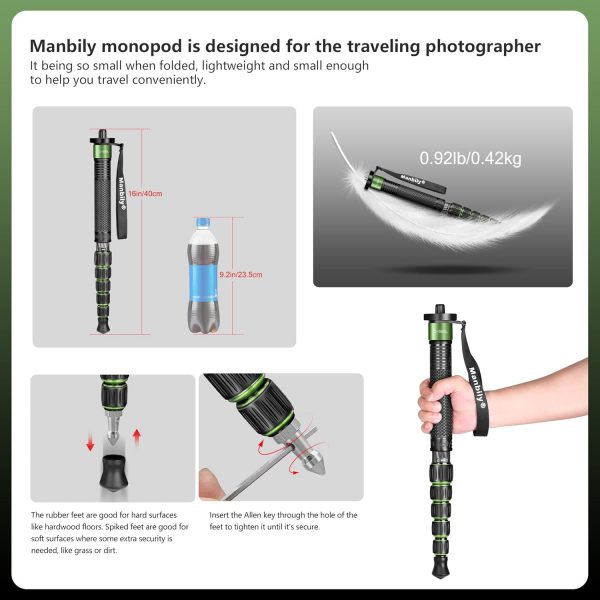 Camera Stand Monopod Manbily Walking Stick Monopods for Came... - Image 6