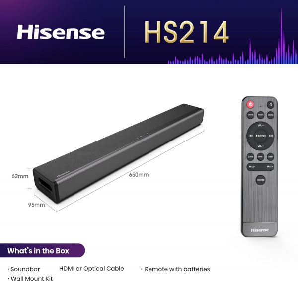 Hisense HS214 Soundbar All-in-one, Wireless Bluetooth, Power... - Image 3