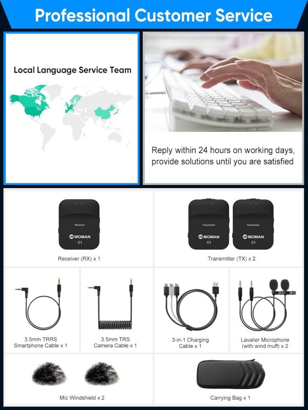 Moman Wireless Lavalier Microphone C1X, 2.4G Lapel Mic Syste... - Image 7