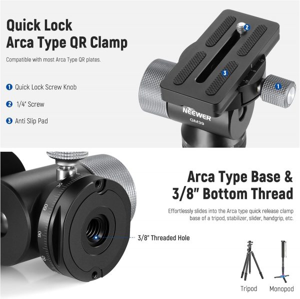 NEEWER Camera Gimbal Tripod Head, 360° Pan 90° Tilt Metal Lo... - Image 6
