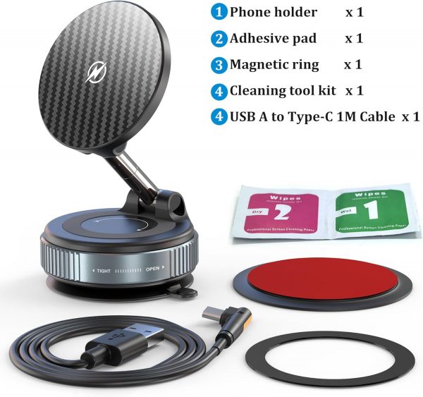 PlusAcc Vacuum Magnetic Car Phone Holder with Wireless Charg... - Image 9