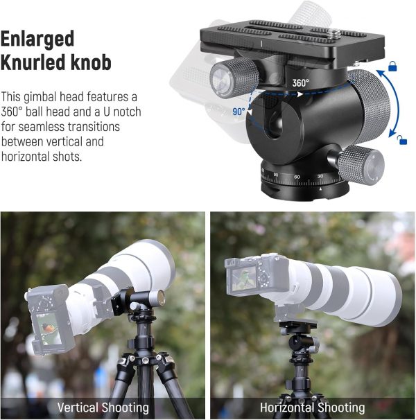 NEEWER Camera Gimbal Tripod Head, 360° Pan 90° Tilt Metal Lo... - Image 4