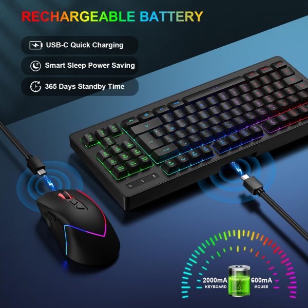 Rewurnth Wireless Gaming Keyboard and Mouse, UK Layout 75% T... - Image 4
