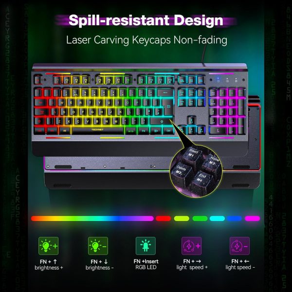 TECKNET RGB Gaming Keyboard UK Layout, USB Wired Computer Ke... - Image 7