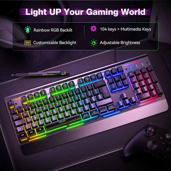 TECKNET RGB Gaming Keyboard UK Layout, USB Wired Computer Ke... - Image 3