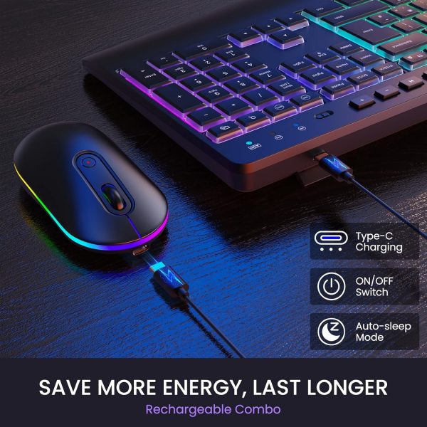 Virfour Wireless Keyboard and Mouse Set with Rainbow Backlit... - Image 5