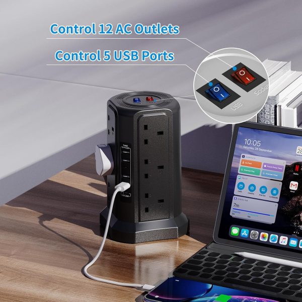 Tower Extension Lead with USB Slots 1.8M and 18W USB C Fast ... - Image 6