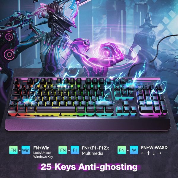 TECKNET RGB Gaming Keyboard UK Layout, USB Wired Computer Ke... - Image 5