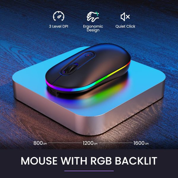 Virfour Wireless Keyboard and Mouse Set with Rainbow Backlit... - Image 6