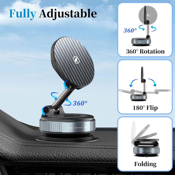 PlusAcc Vacuum Magnetic Car Phone Holder with Wireless Charg... - Image 6