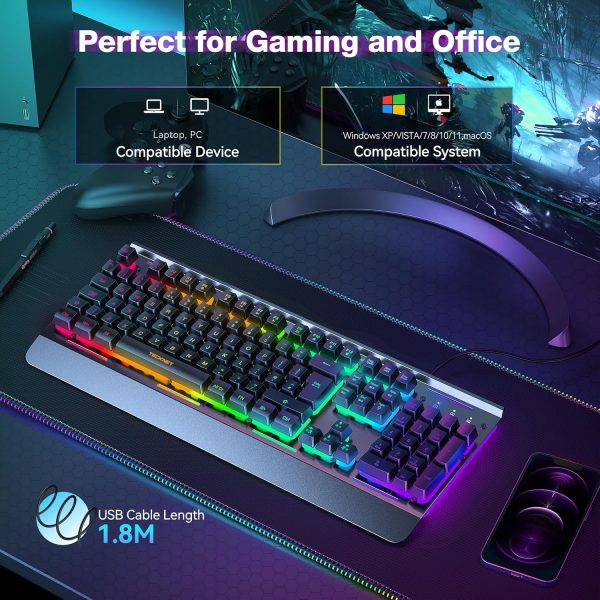 TECKNET RGB Gaming Keyboard UK Layout, USB Wired Computer Ke... - Image 8