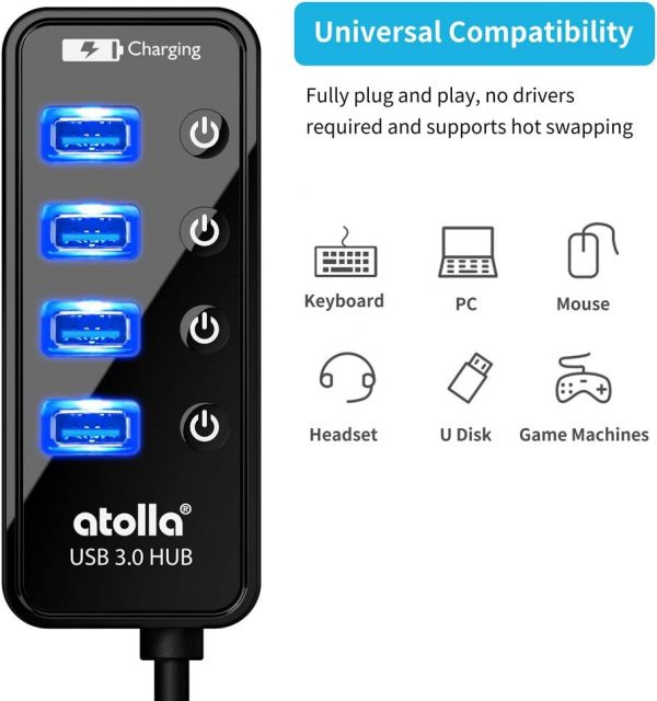 atolla USB Hub with 4 USB 3.0 SuperSpeed Data Ports and 1 US... - Image 4