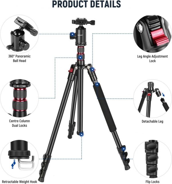 NEEWER 77” Camera Tripod Monopod with Phone Holder, Portable... - Image 9
