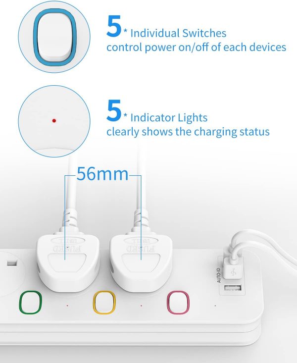 Mscien 4M Extension Lead with USB Slots, 4 Way 3 USB Extensi... - Image 6