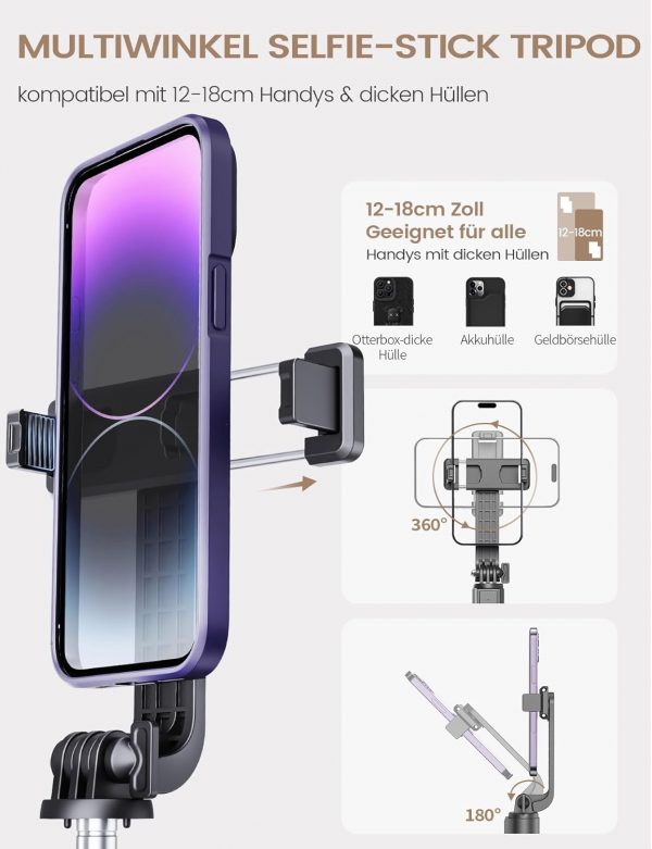 ANXRE Selfie Stick Travel Tripod, Extendable 360° Rotatable ... - Image 6