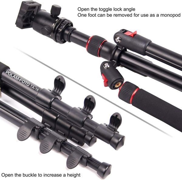 POLAM-FOTO 168.2cm/66.22" Camera Tripod, Made of Aluminum Al... - Image 9