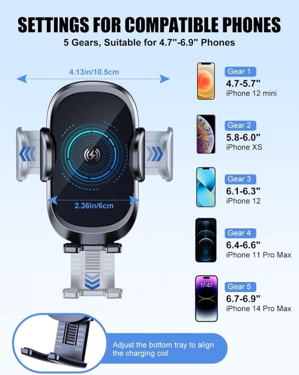 Glangeh Car Phone Holder Wireless Charger, [Upgraded Rotatab... - Image 5