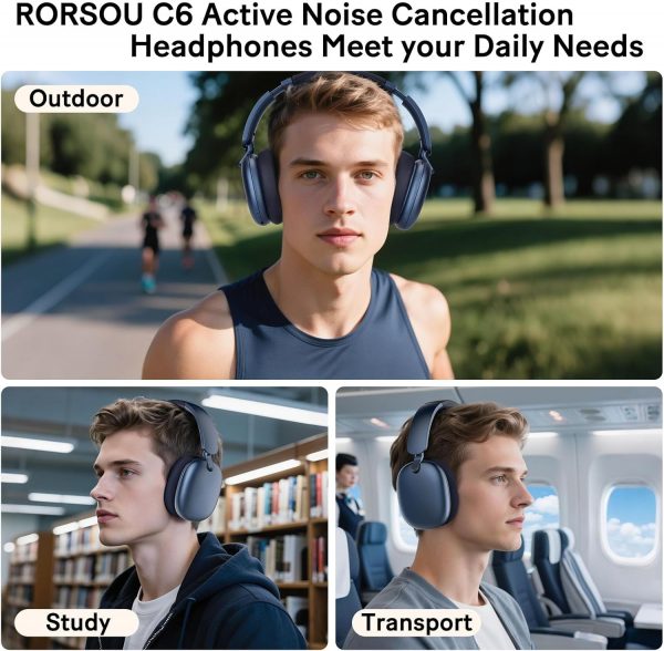RORSOU C6 Active Noise Cancelling Headphones, Wireless Over ... - Image 8