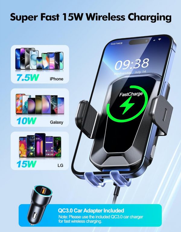 EOIWUY Car Phone Holder Wireless Charger, [Auto Alignment] 1... - Image 5