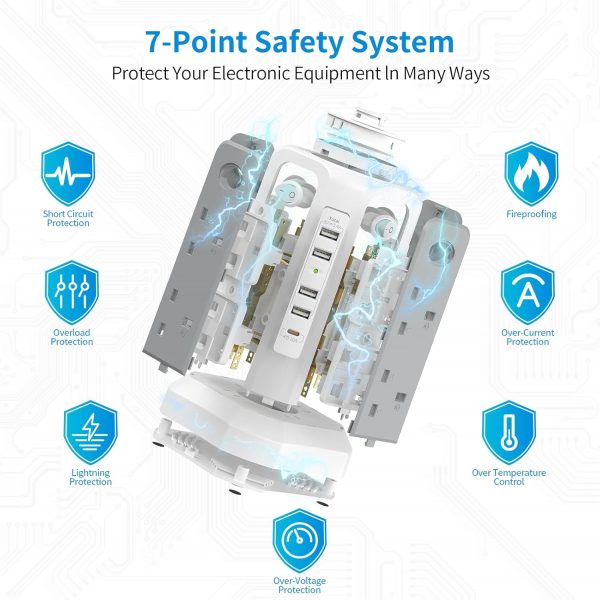 Tower Extension Lead 3M and Night Light, 5 USB Ports & 8 Way... - Image 9