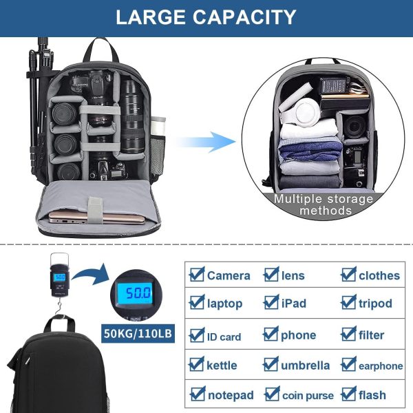Cwatcun Camera Backpack Bag with Tripod Holder Anti-Theft Wa... - Image 4