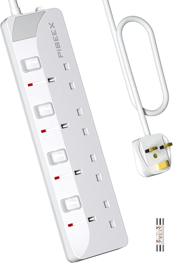 PIBEEX Extension Lead 4 Way Multi Plug Extension Sockets wit... - Image 2