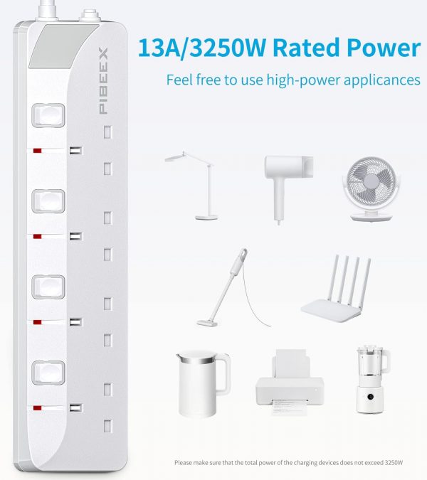 PIBEEX Extension Lead 4 Way Multi Plug Extension Sockets wit... - Image 4