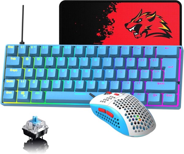 60% UK Layout Wired Gaming Keyboard and Mouse 62Keys Mini Co... - Image 2