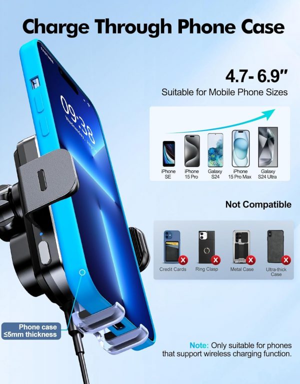 EOIWUY Car Phone Holder Wireless Charger, [Auto Alignment] 1... - Image 6