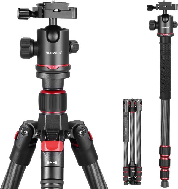 NEEWER 68"/172cm Carbon Fiber Camera Tripod Monopod with Cen... - Image 2