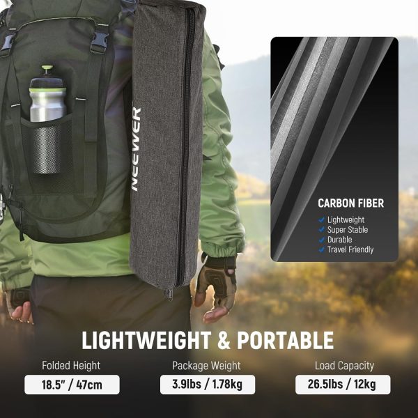 NEEWER 68"/172cm Carbon Fiber Camera Tripod Monopod with Cen... - Image 9
