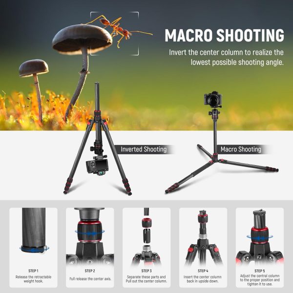 NEEWER 68"/172cm Carbon Fiber Camera Tripod Monopod with Cen... - Image 6