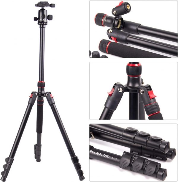 POLAM-FOTO 168.2cm/66.22" Camera Tripod, Made of Aluminum Al... - Image 4