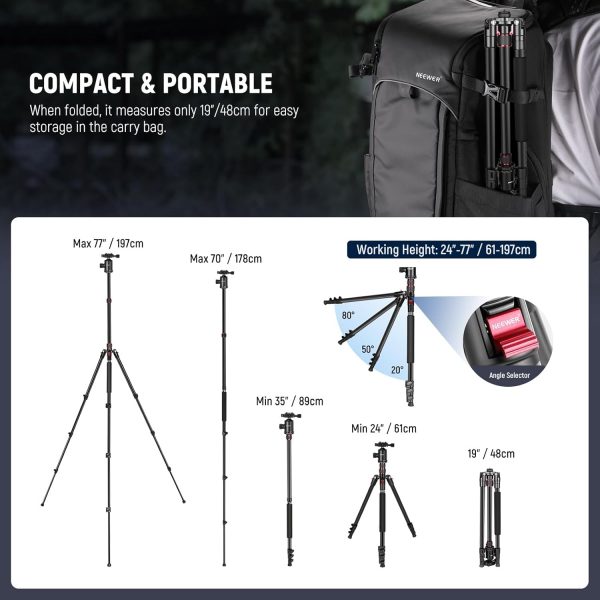 NEEWER 77” Camera Tripod Monopod with Phone Holder, Portable... - Image 8