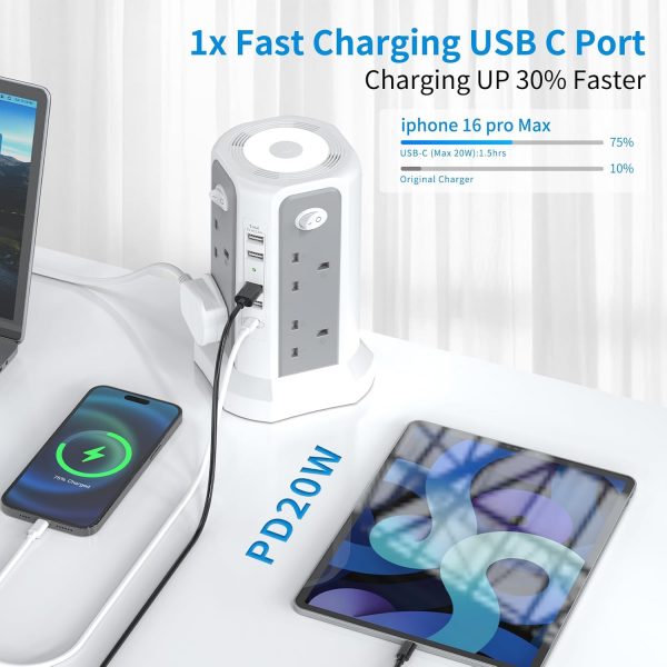 Tower Extension Lead 3M and Night Light, 5 USB Ports & 8 Way... - Image 4