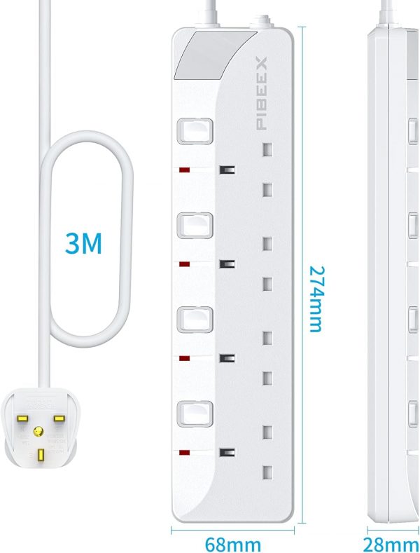PIBEEX Extension Lead 4 Way Multi Plug Extension Sockets wit... - Image 8