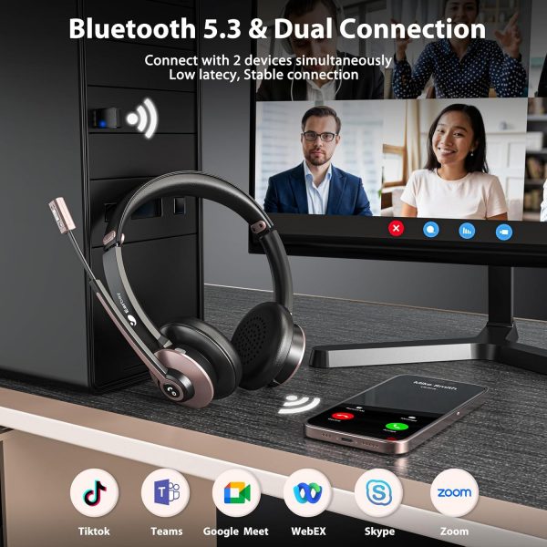 Bluetooth Headset, Wireless Headphones with Microphone Noise... - Image 3