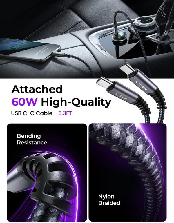 LISEN Car Charger Adapter USB C 54W 12V USB Socket [USBC 36W... - Image 9