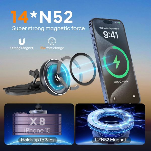 MAGJIEYX for CD MagSafe Car Mount, 15W Wireless Car Charger ... - Image 5