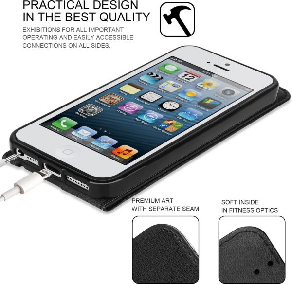 iPhone SE Case, Supad Leather Flip Wallet Slim Case Cover fo... - Image 4