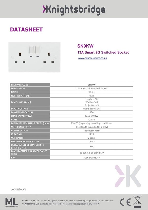 Knightsbridge SN9KW Smart 2G Socket, White, 8.0 mm*86.0 mm*1... - Image 11