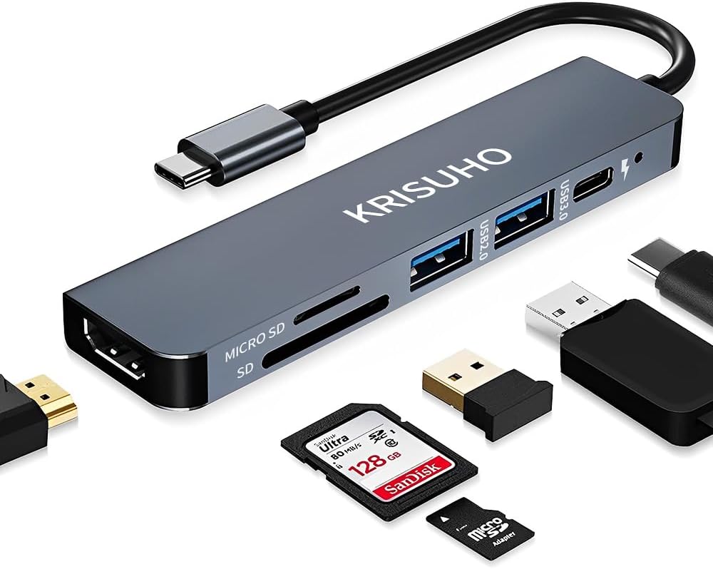 KRISUHO macbook USB C Hub 6 in 1 USB C to HDMI Multiport Ada... - Image 2